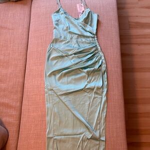 Elegant Turquoise Ruched Midi Dress